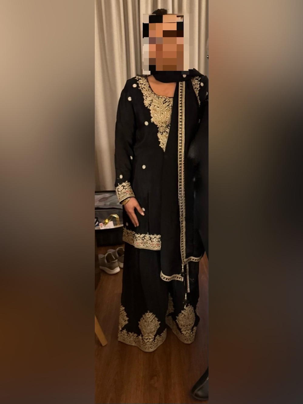 Black Embroidered Pakistani/Indian Salwar Kameez with Gold Threadwork